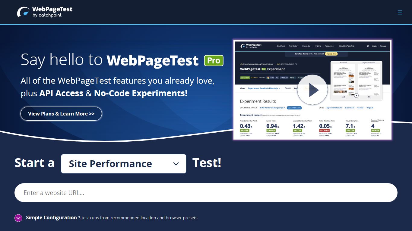 WebPageTest - Website Performance and Optimization Test